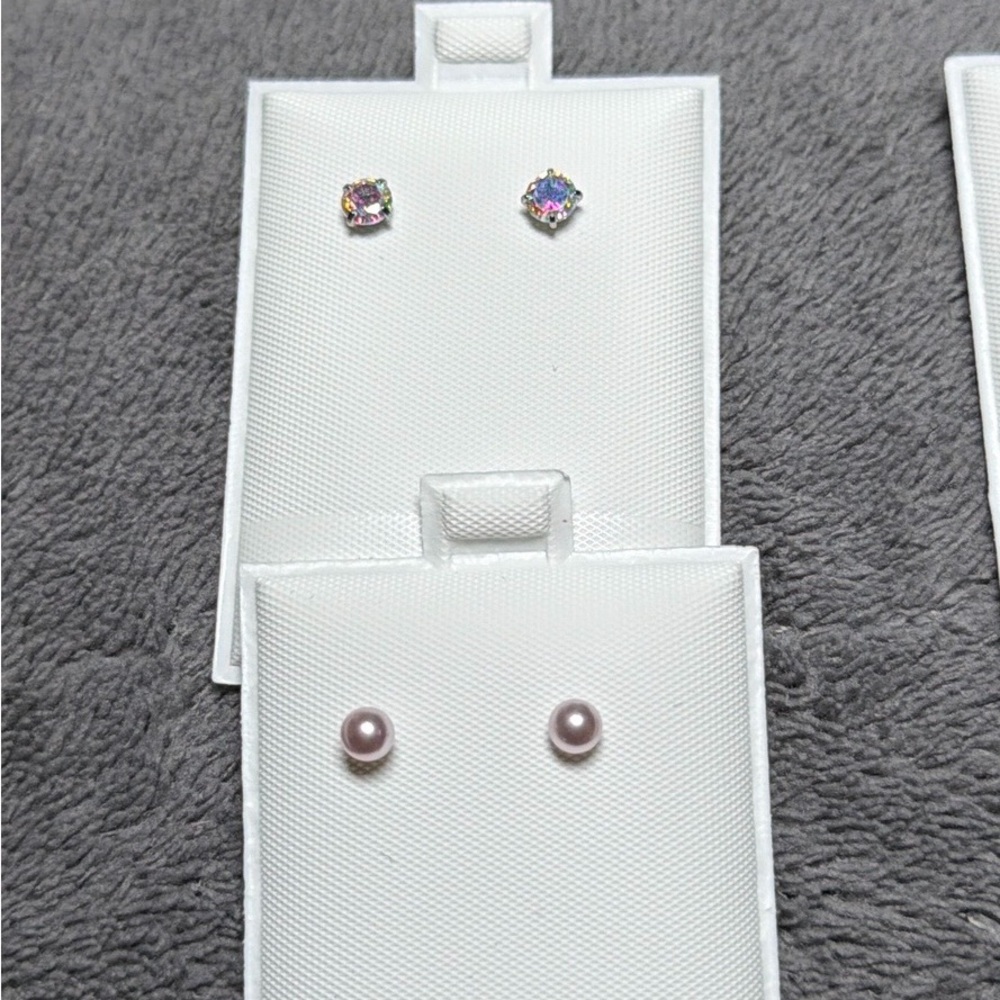 Infant Elegant Opalescent Chrystal & Pink Pearl Stud Earrings Set